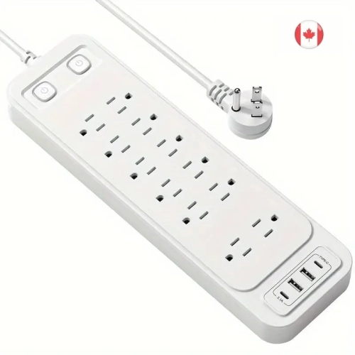 12 AC Outlet Surge Protector Power Strip Bar with USB & USB-C Ports, 6Ft Extension Cord, Flat Plug, 2100 Joules, Overload Protection , Space Saving