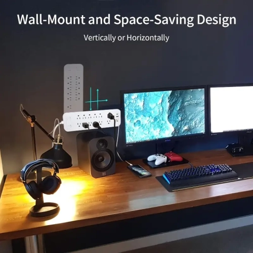 12 AC Outlet Surge Protector Power Strip Bar with USB & USB-C Ports, 6Ft Extension Cord, Flat Plug, 2100 Joules, Overload Protection , Space Saving