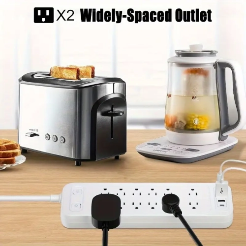 12 AC Outlet Surge Protector Power Strip Bar with USB & USB-C Ports, 6Ft Extension Cord, Flat Plug, 2100 Joules, Overload Protection , Space Saving