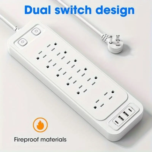 12 AC Outlet Surge Protector Power Strip Bar with USB & USB-C Ports, 6Ft Extension Cord, Flat Plug, 2100 Joules, Overload Protection , Space Saving