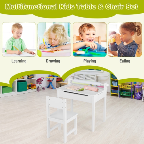 Ensemble table et chaises pour tout-petits de Costway pour enfants Art Crafts Table avec porte-rouleau en papier