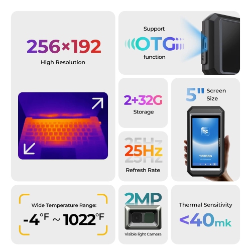 Refurbished - TOPDON TC003 256X192 IR Resolution 5" Touch Screen Thermal Imaging Camera with Secondary Analysis