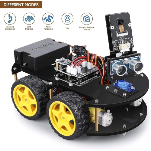 Smart Robot Car Kit V4 with UNO R3, Line Tracking Module, Ultrasonic Sensor, IR Remote Control, and more. Intelligent and Educational Arduino Robotic