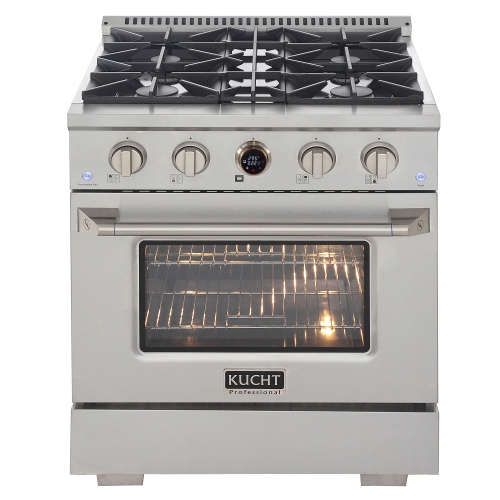 30 in. 4.2 cu. ft. 4 Burners Dual Fuel Range for Natural Gas in Stainless Steel with Kucht Horus Thermostat