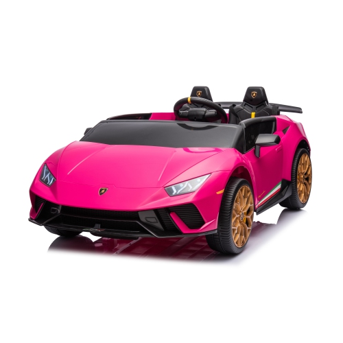24V Lamborghini Huracan for 3-8yrs: LED, Bluetooth, FM, Leather, Remote, Fun Ride-On.
