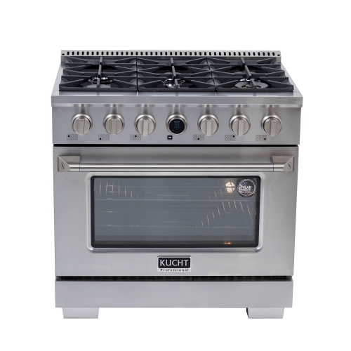 36 in. 5.2 cu. ft. 6 Burners Dual Fuel Range for Natural Gas in Stainless Steel with Kucht Horus Thermostat