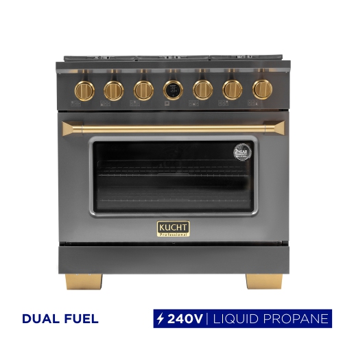 KUCHT Professional 36&nbsp;po 5,2 pi3 avec Cuisinière biénergie à 6 brûleurs pour gaz propane dans Gemstone avec thermostat Kucht Horus