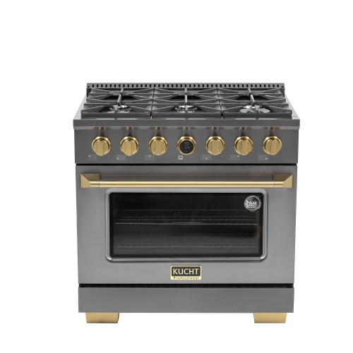 36 in. 5.2 cu. ft. 6 Burners Dual Fuel Range for Natural Gas in Titanium Stainless Steel with Kucht Horus Thermostat