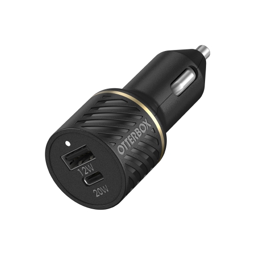OtterBox Dual Fast Car Charger USB-C 20W PD and USB-A 12W | Black