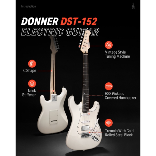 ENS. Micro pour guitare électrique ST pleine grandeur DST DST DST-152 de Donner avec amplificateur 39 po à bobine et micro HSS divisé pour débutant