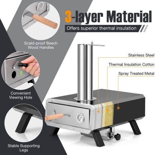 Costway Outdoor Pizza Oven Wood Pellet Pizza Stove with 12" Round Rotatable Pizza Stone