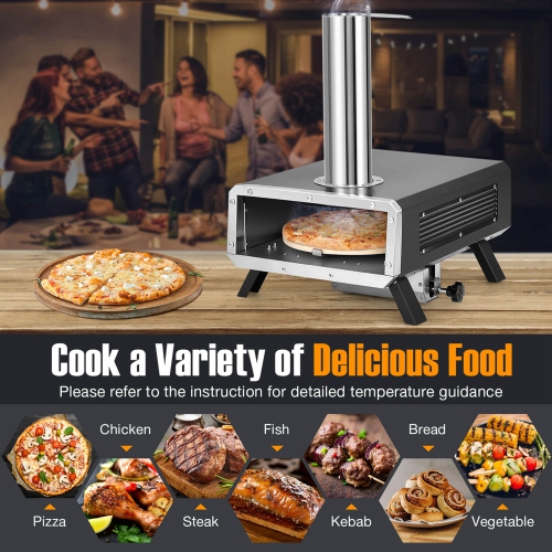 Costway Outdoor Pizza Oven Wood Pellet Pizza Stove with 12" Round Rotatable Pizza Stone