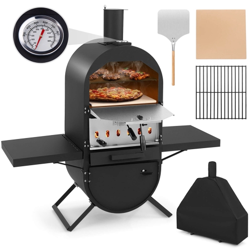 Costway Outdoor Pizza Oven Wood Fired Pizza Oven with 600D Oxford Fabric Cover