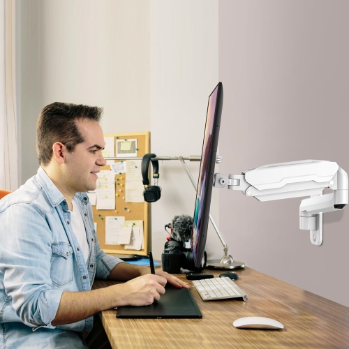 Single Monitor Wall Mount for 13 to 32 Inch Computer Screens, Gas Spring Arm Holds Up to 17.6lbs, Full Motion Adjustable, VESA Mount 75 x 75, 100 x
