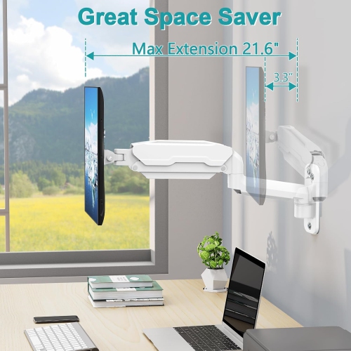 Single Monitor Wall Mount for 13 to 32 Inch Computer Screens, Gas Spring Arm Holds Up to 17.6lbs, Full Motion Adjustable, VESA Mount 75 x 75, 100 x