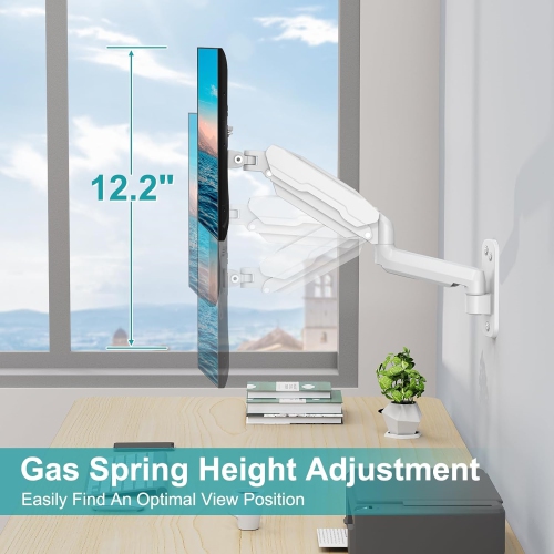 Single Monitor Wall Mount for 13 to 32 Inch Computer Screens, Gas Spring Arm Holds Up to 17.6lbs, Full Motion Adjustable, VESA Mount 75 x 75, 100 x