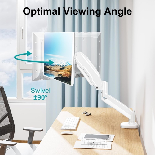 Single Monitor Desk Mount - Articulating Gas Spring Arm, Removable VESA Stand with Clamp and Grommet Base Fits 13 to 32 Inch Computer Monitors, White