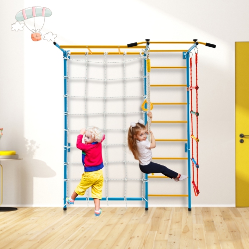 Gym intérieur 7 en 1 de Costway Enfants Terrain de jeu Suédois Mur d'échelle pour enfants Home Climbing Gym Installation murale unie