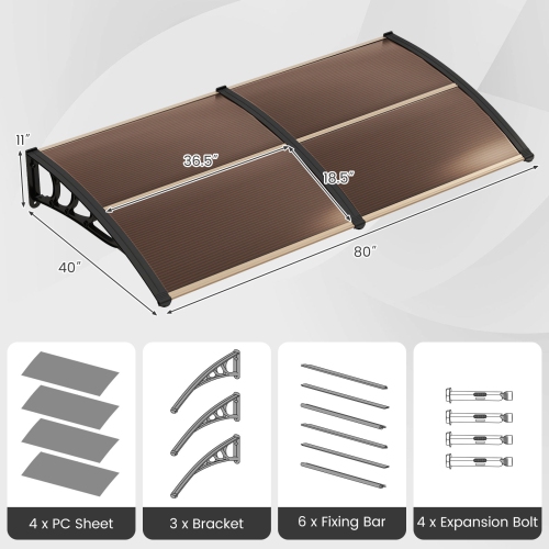 Costway 80" x 40" Patio Awning Canopy Outdoor Window Door Overhang Rain Snow Protection