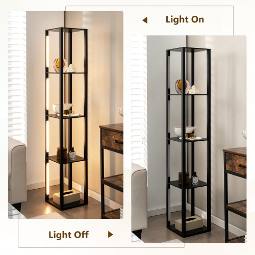 Costway 64" Modern Shelf Floor Lamp with 3-Level Dimmable LED Bulbs and Rotatable Poles