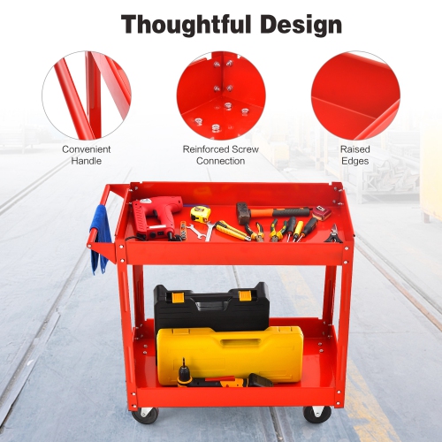 Meuble de rangement à outils sur roulettes avec poignée pour chariot de service en métal à 2 niveaux de Costway