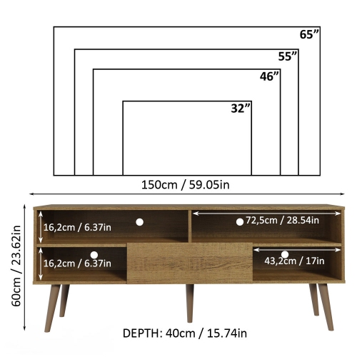 Meuble téléviseur moderne Madesa avec 1 portes et 4 tablettes avec SYSTÈME D'ORGANISATION des câbles pour 55 et 65&nbsp;po, meuble en bois pour