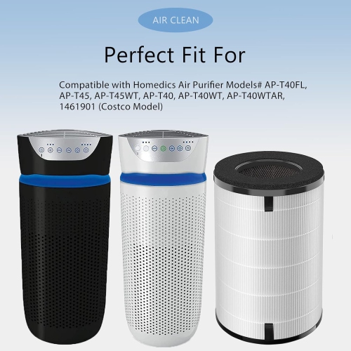 AP-T45 AP-T40FL HEPA Replacement Filter Compatible with 1461901 Homedics Total Clean 5-in-1 Air Purifier, AP-T40 AP-T45WT AP-T40WT AP-T45-BK
