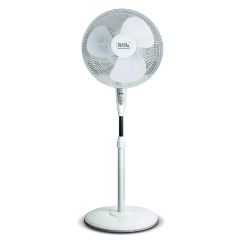 Ventilateur sur pied BLACK+Decker de 16 po avec télécommande, ventilateur sur pied à 3 vitesses, blanc