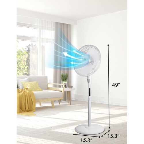 BLACK+DECKER 16-inch Stand Fan with Remote, Free-Standing Fan 3-Speed Settings, White