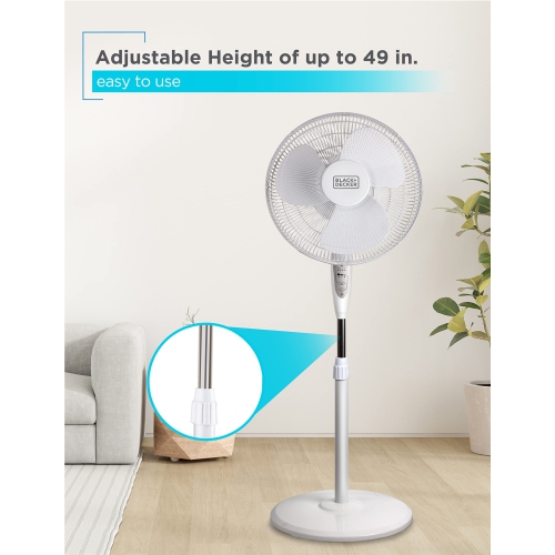 BLACK+DECKER 16-inch Stand Fan with Remote, Free-Standing Fan 3-Speed Settings, White