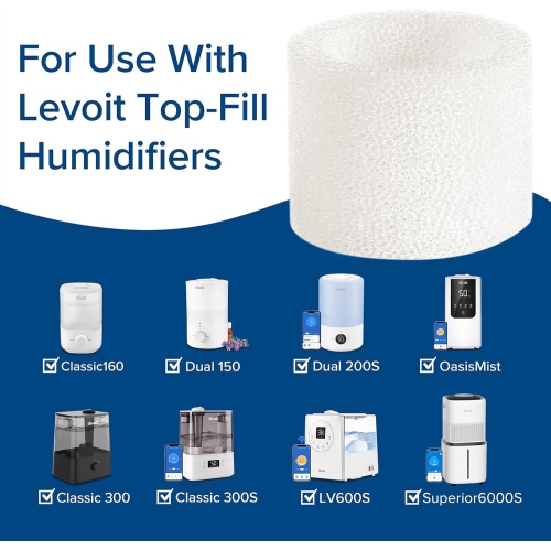 LEVOIT 10-Pack Humidifier Replacement Filters, Capture Fine Particles in Water Tank to Improve Humidification Efficiency, Compatible with