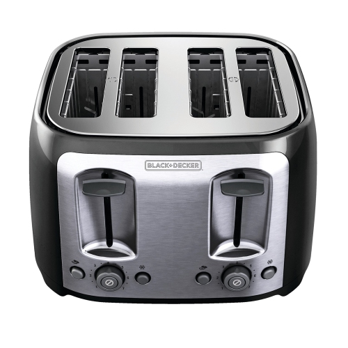 BLACK+DECKER Toaster 4 Slice, Classic Oval, Black with Stainless Steel Accents, TR1478BD