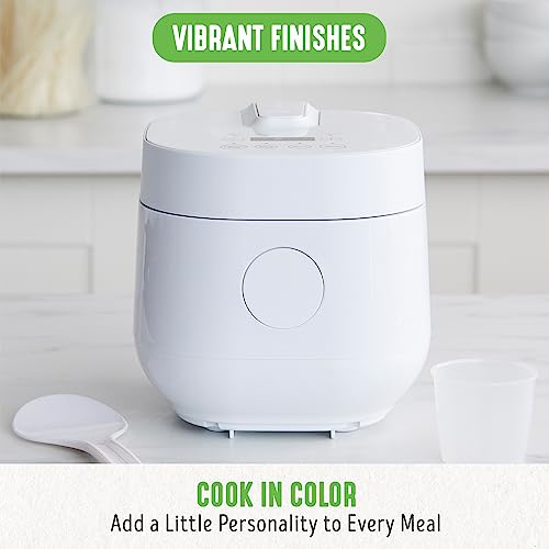 GreenLife Healthy Ceramic Nonstick 4-Cup Rice Oats and Grains Cooker, PFAS-Free, Dishwasher Safe Parts, White