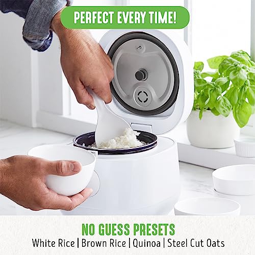 GreenLife Healthy Ceramic Nonstick 4-Cup Rice Oats and Grains Cooker, PFAS-Free, Dishwasher Safe Parts, White