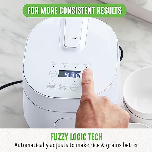 GreenLife Healthy Ceramic Nonstick 4-Cup Rice Oats and Grains Cooker, PFAS-Free, Dishwasher Safe Parts, White