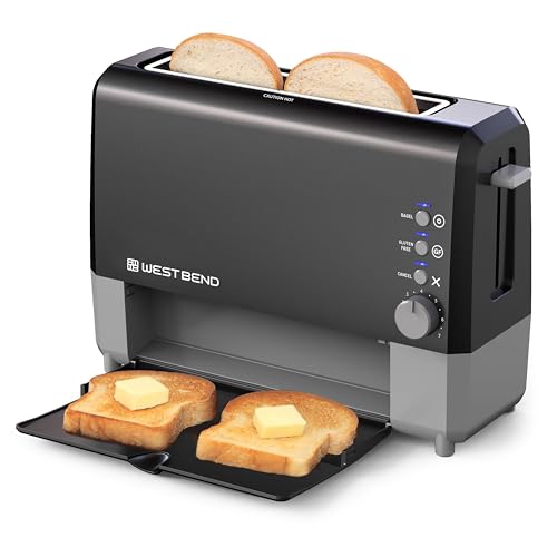 West Bend 77224 QuikServe Slide Through Wide Slot Toaster with Cool Touch Exterior & Removable Crumb Tray, 2-Slice, Bl..