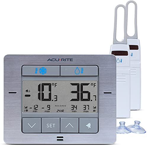 AcuRite – Thermomètre numérique sans fil pour réfrigérateur et congélateur avec alarme, température max/min 4,25 x 3,75 po