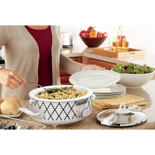 Crockpot 2.5-Quart Mini Casserole Crock Slow Cooker, White/Blue