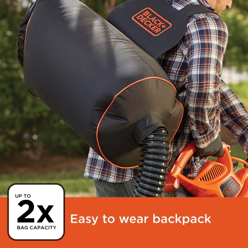 BLACK+DECKER Leaf Blower Vacuum Back Pack and Mulcher, Power Boost up to 250 MPH, 400 CFM, Corded