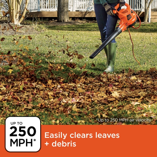BLACK+DECKER Leaf Blower Vacuum Back Pack and Mulcher, Power Boost up to 250 MPH, 400 CFM, Corded