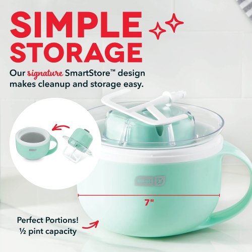 DASH My Mug Ice Cream Maker, for Ice Cream, Gelato, Sorbet, Frozen Yogurt, and Custom Mix-Ins, with 1 Pint Bowls