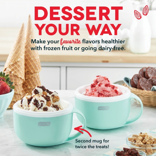 DASH My Mug Ice Cream Maker, for Ice Cream, Gelato, Sorbet, Frozen Yogurt, and Custom Mix-Ins, with 1 Pint Bowls