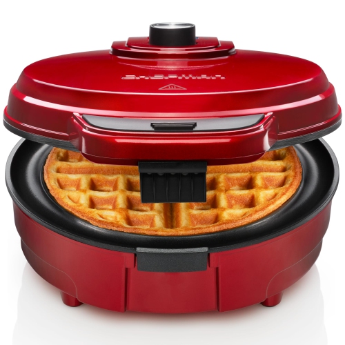 Image 1 of 9.. Chefman Anti-Overflow Belgian Waffle Maker w/ Shade Selector, Temperature Control, Mess Free Moat, Red