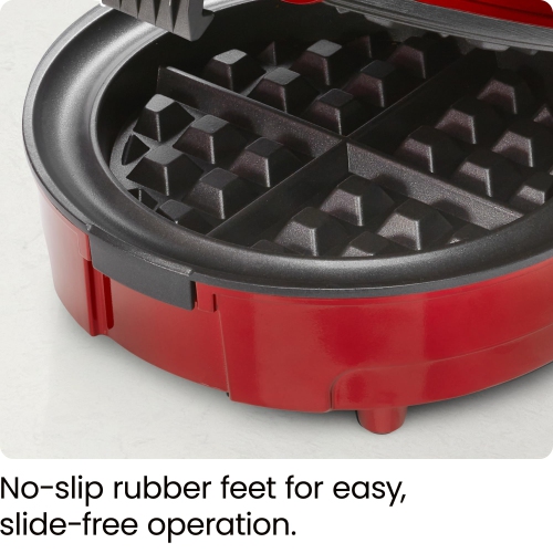 Chefman Anti-Overflow Belgian Waffle Maker w/ Shade Selector, Temperature Control, Mess Free Moat, Red