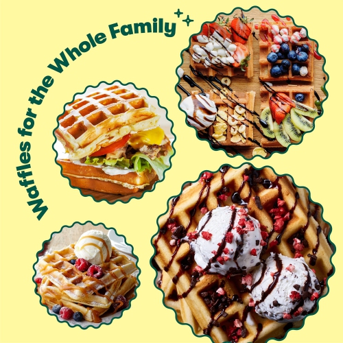 BELLA Classic Waffle Iron, 4 Square Belgian Waffle Maker, Non-stick Extra Large Plates, Stainless Steel, Black, 1400W