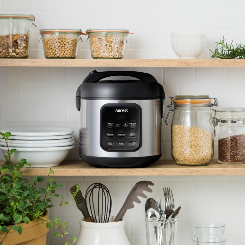 AROMA® Digital Rice Cooker, 4-Cup / 8-Cup (Cooked), Steamer, 2 Qt, Stainless Steel Exterior