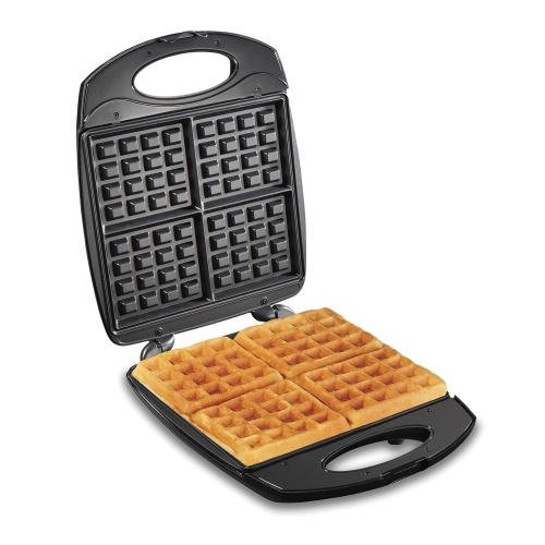 Hamilton Beach 4-Slice Non-Stick Belgian Waffle Maker with Indicator Lights, Compact Design, Black