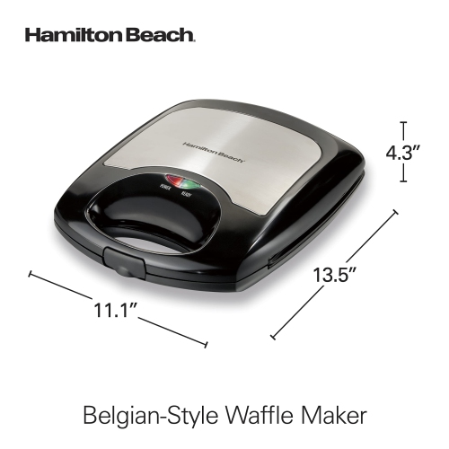 Hamilton Beach 4-Slice Non-Stick Belgian Waffle Maker with Indicator Lights, Compact Design, Black