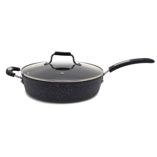 STARFRIT  The Rock 30Cm (12") Non-Stick Jumbo Cooker Pan With Lid - Durable Forged Aluminum - Oven Safe - In Black