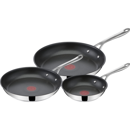 Image 1 of 7.. Jamie Oliver By T-fal Cooks Direct, Stainless Steel Non-stick Frying Pan 3 Pcs Set (8/9/11 Inches) with I..